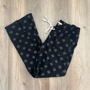Roxy Oceanside Patterned Black Flax Linen Blend Flare Pants Size Medium